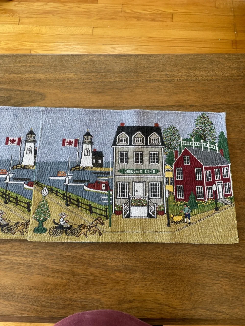 Seaside Life Tapestry Placemat - Red & Cream Coastal Village Set of 4